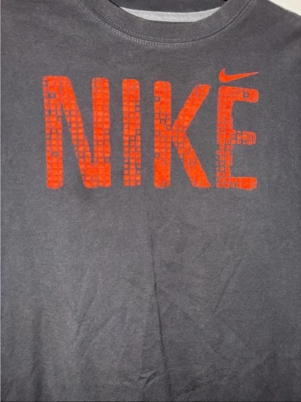 Nike Men's Dark Gray Tee with Bright Orange NIKE Print